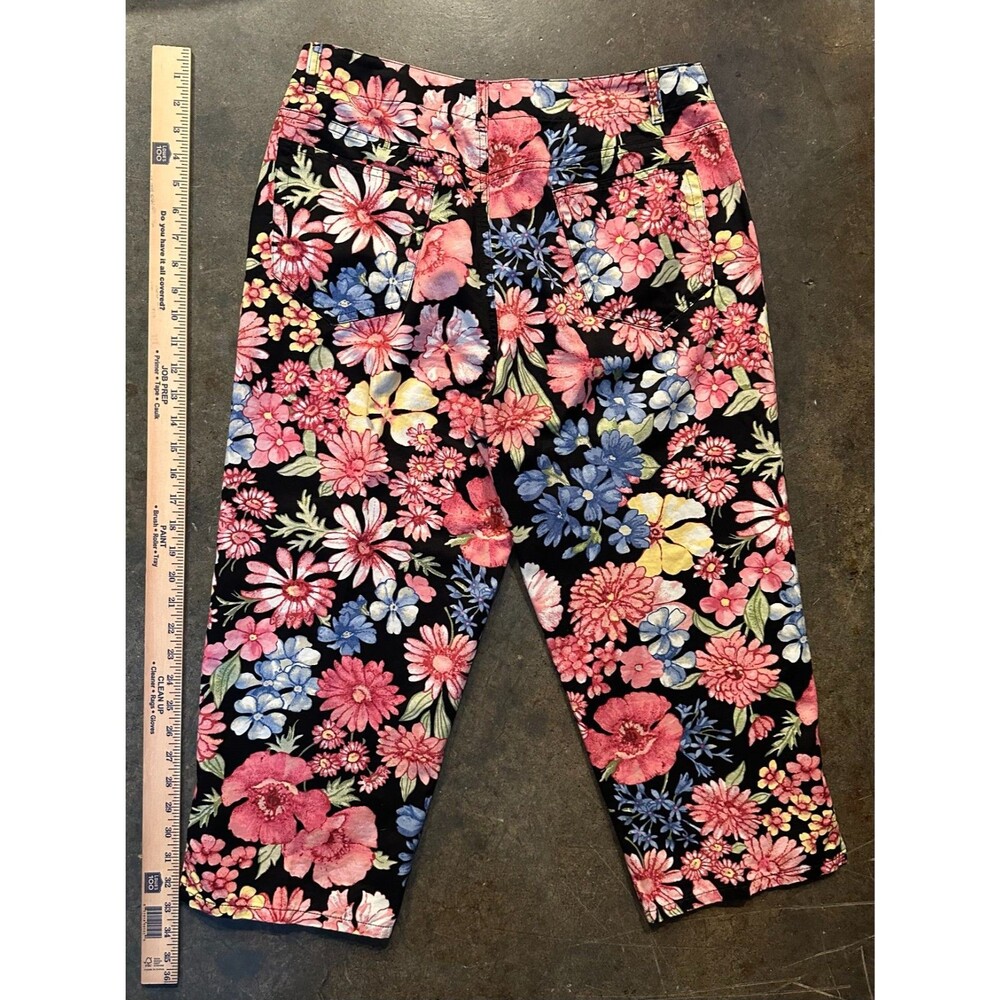 Liz Claiborne Pants Womens 12 Floral Print Capri Cotton Black Multicolor - Picture 6 of 6